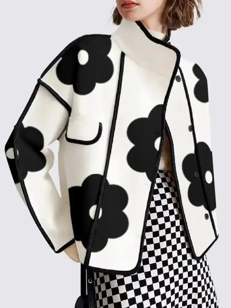 Floral Print Stand Collar
